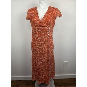 Sundance‎ Floral Silk Maxi Dress Orange Gray Cottagecore Bohemian Women's Size 8